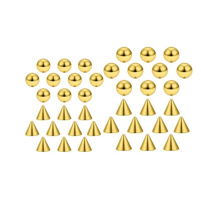 COLORFUL BLING 40Pcs 4mm/5mm Mixed Fake Eyebrow Lip Labret Ear Stud Nose Ball Ring with Sticker Replacement Balls Spike No Piercing Body Faux Jewelry-Gold