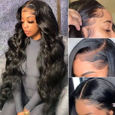 13x6 Transparent HD Lace Front Human Hair Wigs Brazilian Body Wave Lace Frontal Wigs For Black Women Pre Plucked With Baby Hair Natural Hairline Bleached Knots 150% Density 20Inch