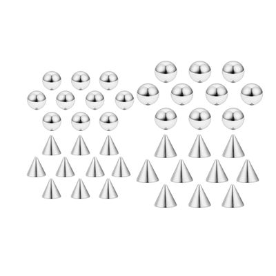 COLORFUL BLING 40Pcs 4mm/5mm Mixed Fake Eyebrow Lip Labret Ear Stud Nose Ball Ring with Sticker Replacement Balls Spike No Piercing Body Faux Jewelry-Silver