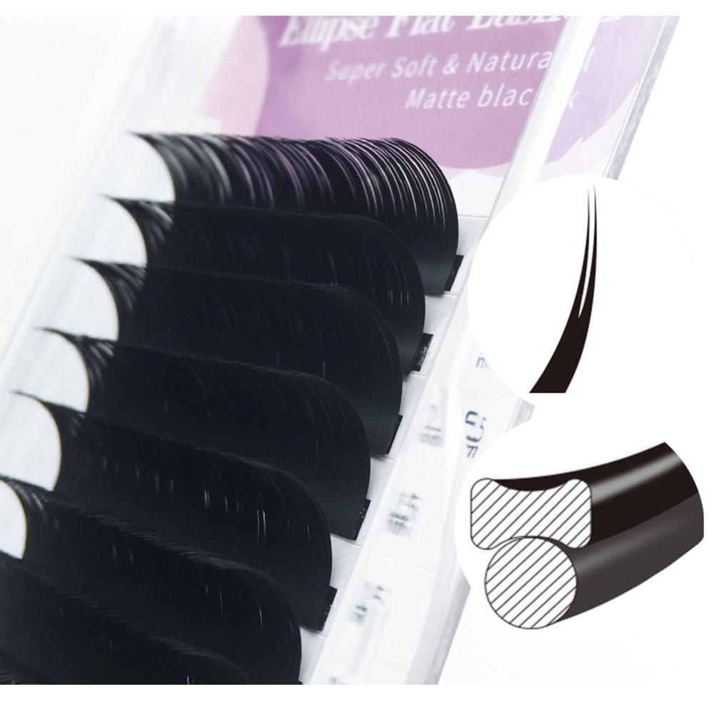 Single Eyelashes Double Hair Tip Design Ellipse Flat Lashes Super Soft&Natural Lashes C/D Curl 8-15mm Individual Lashes 0.20mm Thick False Eyelash (13mm, 0.20-C)