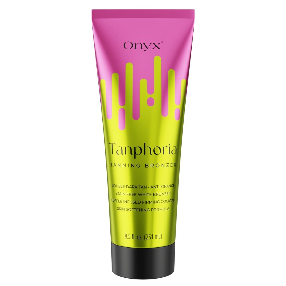 Onyx Tanphoria Tanning Bed Lotion with Bronzer & Accelerator - Gradual Dark Tan, Anti-Orange, Coffee Infused, Firming & Softening Skin, 8.5 fl oz