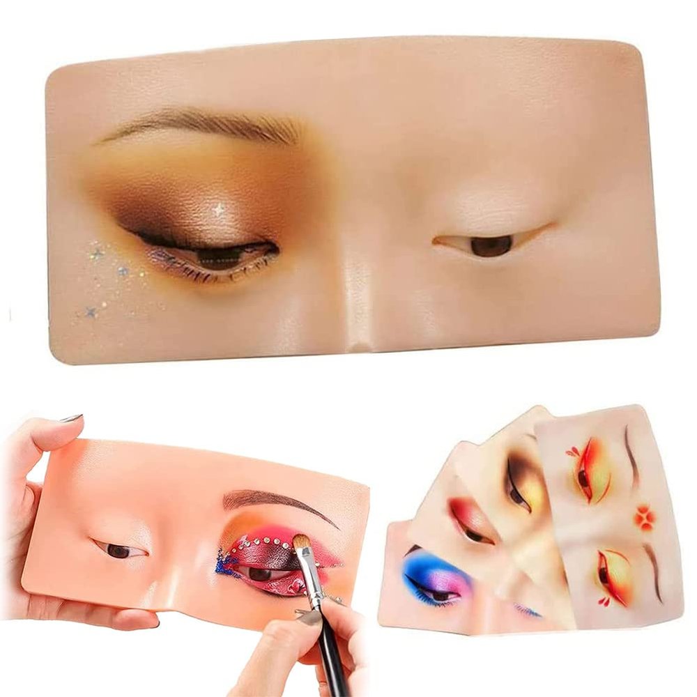 MIXCUT The Perfect Aid to Practicing Makeup, Face Eyes Makeup Mannequin Silicone Practice, Makeup Practice Board/Pad Silicone Bionic Skin for Make Up Face Eyelash Practice Training, (Photo Color, )