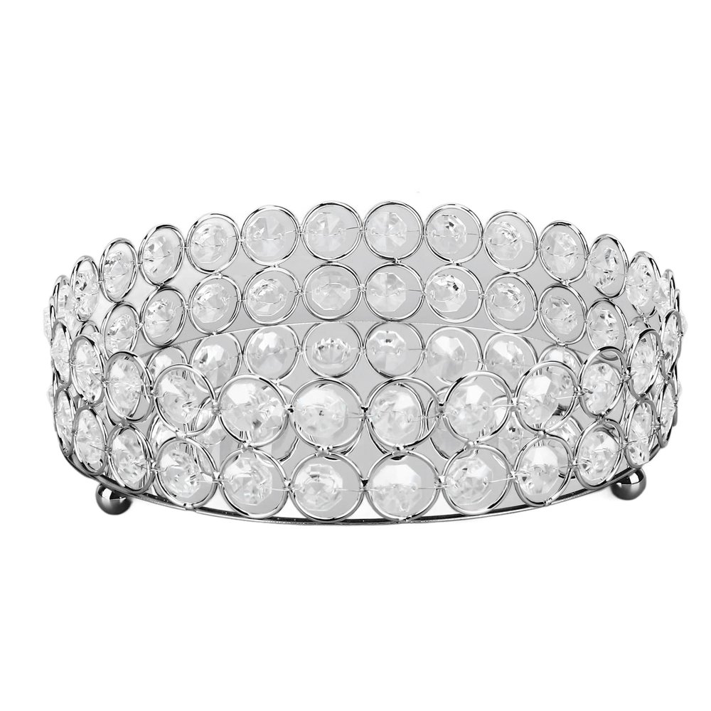 Crystal Cosmetic Makeup Tray 8in Round Display Tray Mirrored Metal Welded Structure for Food Perfume Jewelry Wine(Silver 20cm)