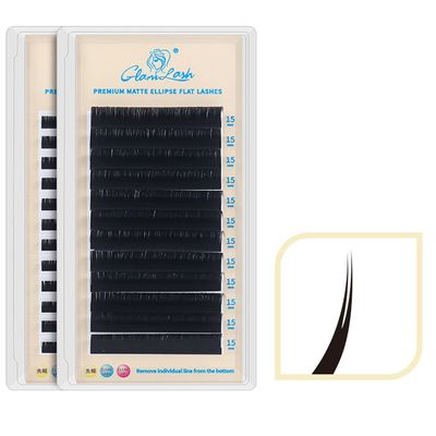 Eyelash Extension, Ellipse Flat Eyelash Extensions Individual Eyelash SuppliesSingle Individual Eyelashes For Salon 8-15mm C/D Curl 0.15/0.2mm Thickness (11mm, 0.20-D)