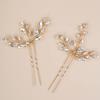 Xerling 2 Pieces Rhinestones Gold Hair Pins for Birdes Bridal Hair Clips Wedding Hair Piece Accessories for Girls (Gold) view 2