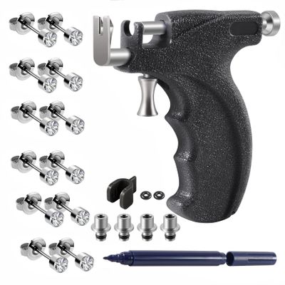 CHUANCI Professional Ear Piercing Gun Kit with 6 Pairs 361L Surgical Steel Earrings Steel Gun Stud Earrings for Body Nose for Home Use (Black Set)
