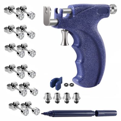 CHUANCI Professional Ear Piercing Gun Kit with 6 Pairs 361L Surgical Steel Earrings Steel Gun Stud Earrings for Body Nose for Home Use (Blue Set)