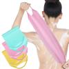 3 Pack Exfoliating Back Scrubber with Handles Exfoliating Washcloth Nylon Extended Length Body Exfoliator Brush Stretchable Pull Strap Back Washer for Shower Long Bath (Pink, Blue, Yellow) view 1