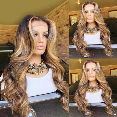 13x6 Blonde Highlight Lace Front Human Hair HD Invisible Lace Frontal Wig Brazilian Virgin Body Wave Hair for Black Women Pre Plucked Natural Hairline Glueless Wig Bleached Knots 150% Density 22 Inch