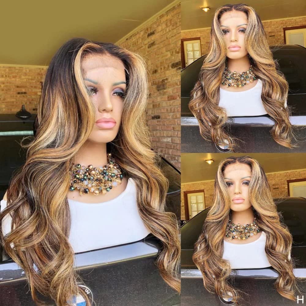 13x6 Blonde Highlight Lace Front Human Hair HD Invisible Lace Frontal Wig Brazilian Virgin Body Wave Hair for Black Women Pre Plucked Natural Hairline Glueless Wig Bleached Knots 150% Density 22 Inch
