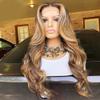 13x6 Blonde Highlight Lace Front Human Hair HD Invisible Lace Frontal Wig Brazilian Virgin Body Wave Hair for Black Women Pre Plucked Natural Hairline Glueless Wig Bleached Knots 150% Density 22 Inch view 4