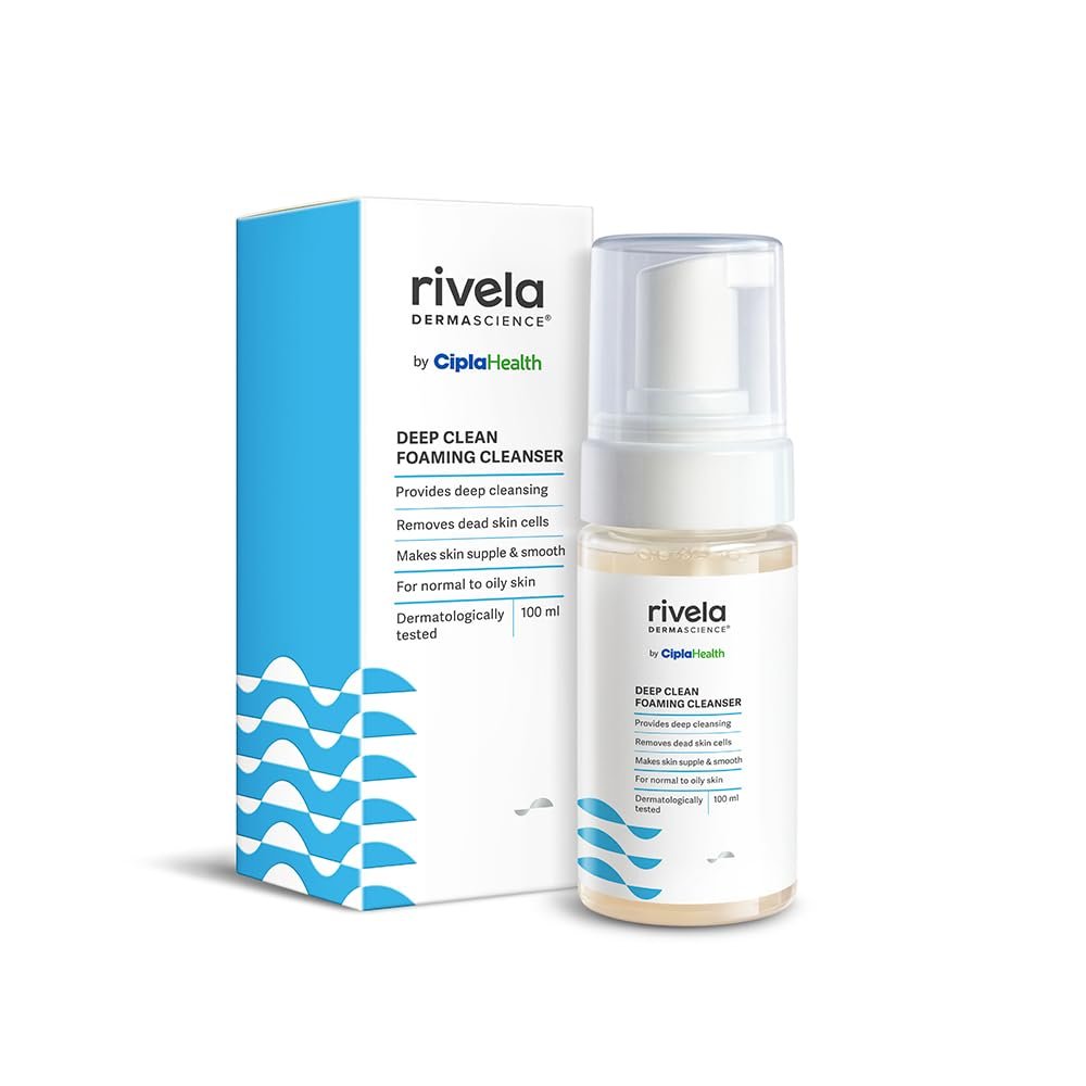 Rivela Dermascience by Cipla Deep Clean Foaming Cleanser, 100 ml | Provides deep cleansing | Removes dead skin cells | Makes skin supple and smooth | For normal to oily skin