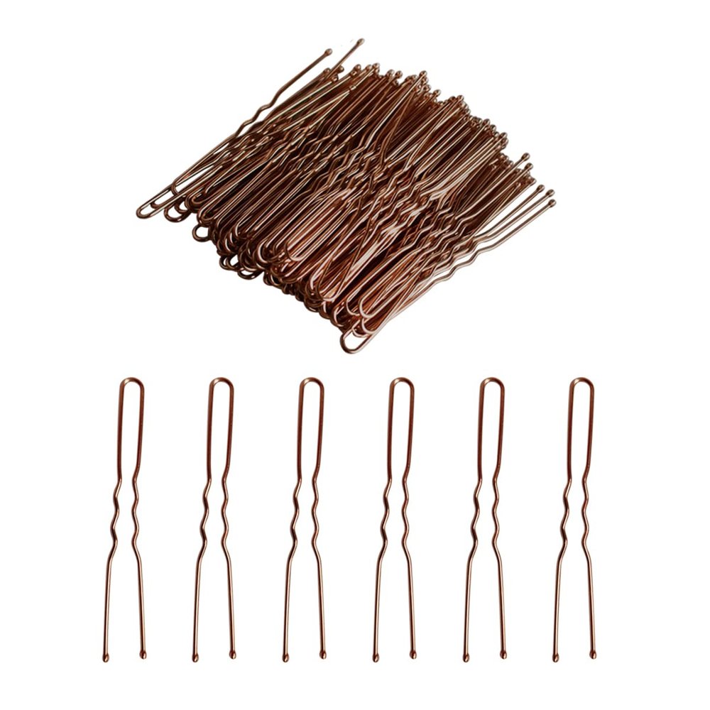 100 PCS Invisible Wave Hairgrip U Shaped Hair Pins Kit Large Heavy Duty Crinkled Hair Pins for Women and Ballet Bun with Box (2.4 in, Brown)