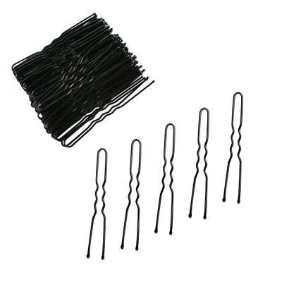 100 PCS Invisible Wave Hairgrip U Shaped Hair Pins Kit Large Heavy Duty Crinkled Hair Pins for Women and Ballet Bun with Box (2.4 in, Black)