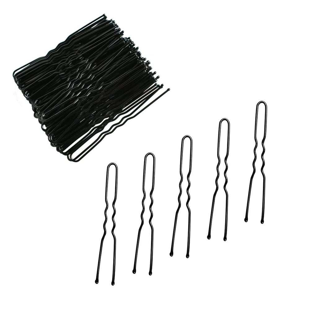 100 PCS Invisible Wave Hairgrip U Shaped Hair Pins Kit Large Heavy Duty Crinkled Hair Pins for Women and Ballet Bun with Box (2.4 in, Black)