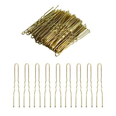 100 PCS Invisible Wave Hairgrip U Shaped Hair Pins Kit Large Heavy Duty Crinkled Hair Pins for Women and Ballet Bun with Box (2.4 in, Gold)