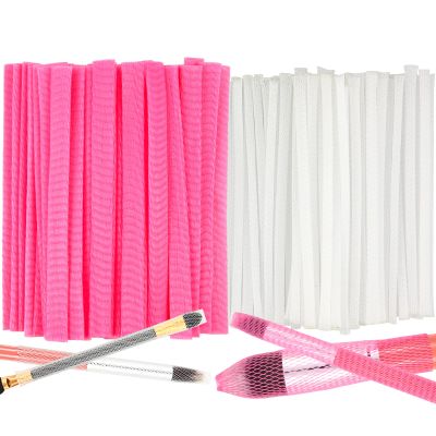 100pcs Makeup Brush Protector Cosmetic Makeup Brush Pen Guard Expandable Mesh Sleeve Covers Set Storage Small Medium Large Sizes Brushes for Travel (pink)