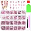 1620 Pcs Nail Art Rhinestones Pink Nail Charms Glass Nail Gems, Wsimily Crystal Flatback Shiny Mixed Nail Rhinestones Beads for DIY Manicure Craft with Tweezer Storage Box Picker Pencil view 1