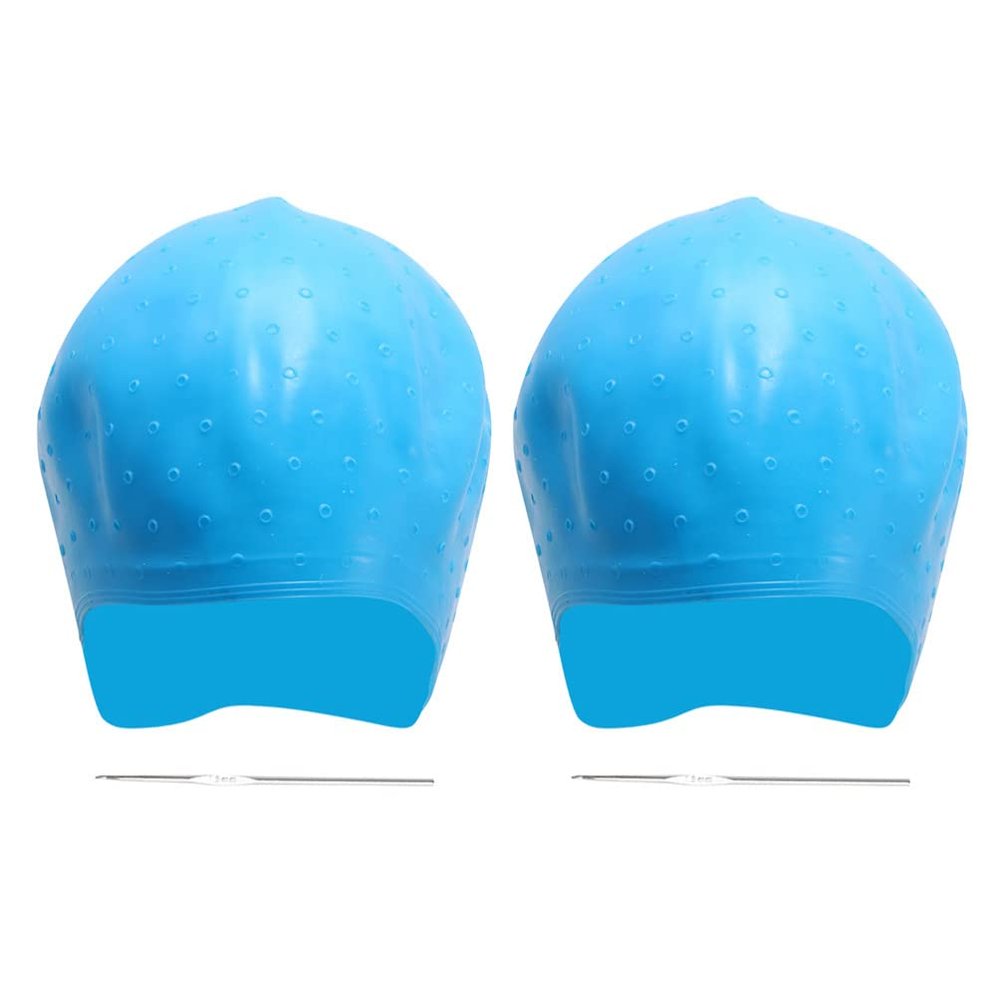 KALLORY Hair Coloring Highlighting Cap Set Silicone Hair Dyeing Hat with Hooks Easy to Clean Reusable