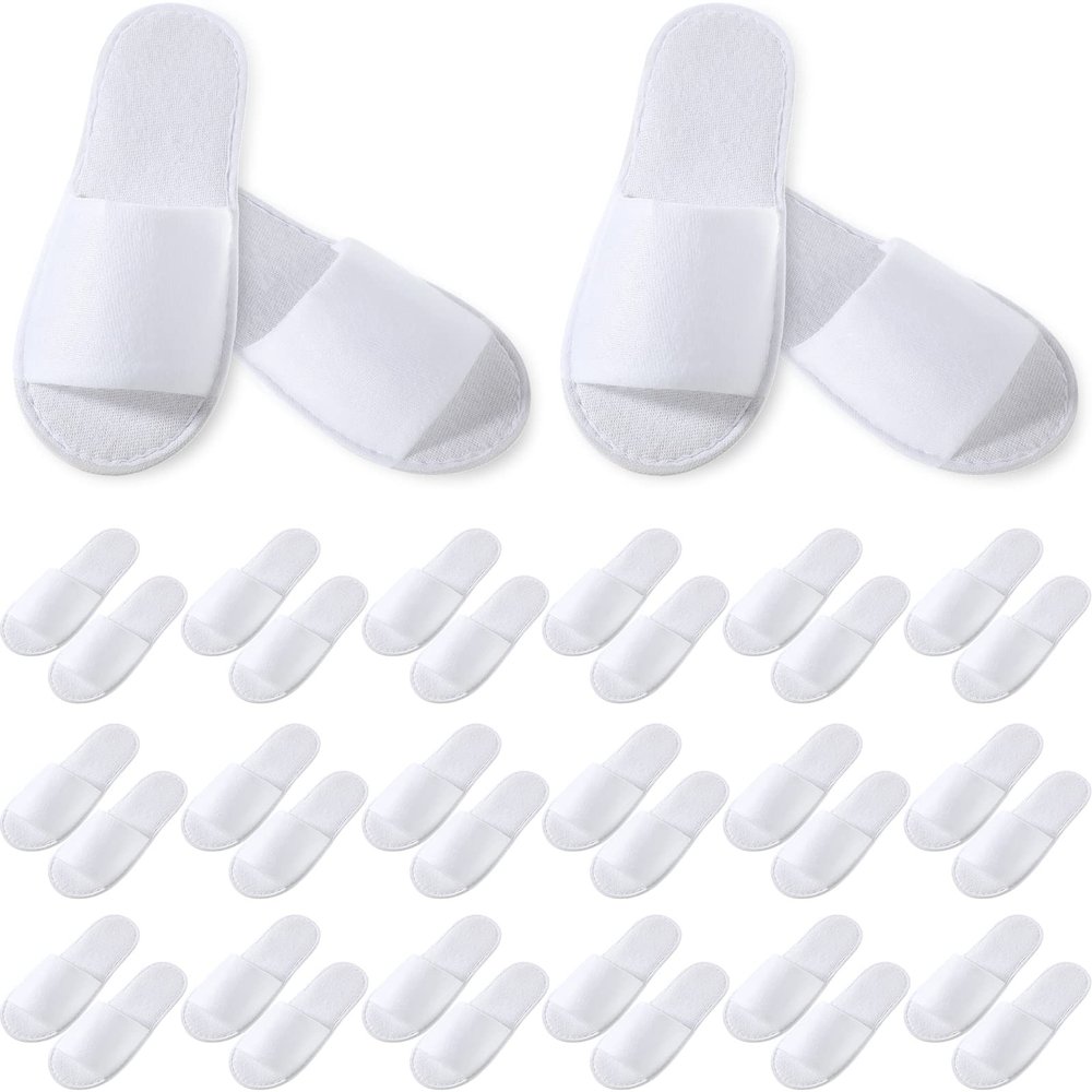 Coume 48 Pairs Disposable Slippers for Guests Bulk Soft Disposable Hotel Spa Slippers Open Toe White Non-Slip for Women Men Home Indoor Hotel Travel Wedding Party