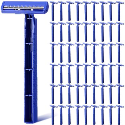 Chumia 500 Pcs Disposable Twin Blade Razor Shaving Safety Razor for Men Individually Wrapped with Clear Safety Cap Bulk Packed Portable for Hotel Guest House Travel Home Use(Blue)