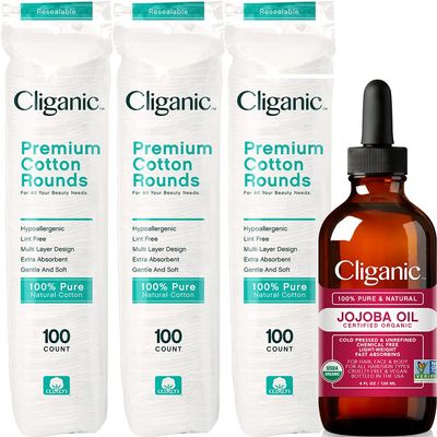 Cliganic Cotton Rounds & Jojoba Oil Set