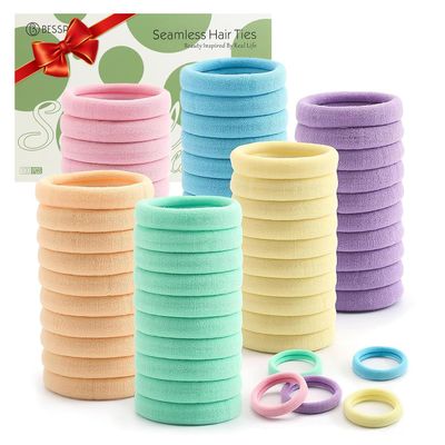 100 Pcs Thick Seamless Spring Hair Ties, Ponytail Holders Hair Accessories No Damage for Thick Hair Christmas Gift(Spring Colors)