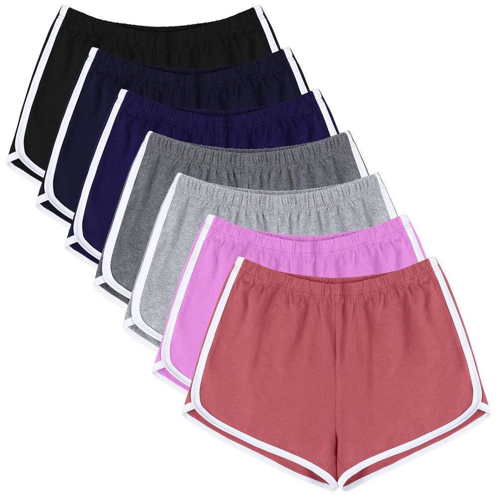 URATOT 7 Pack Womens Cotton Shorts, Dolphin Booty Athletic Gym Sports Shorts for Yoga Lounge Running
