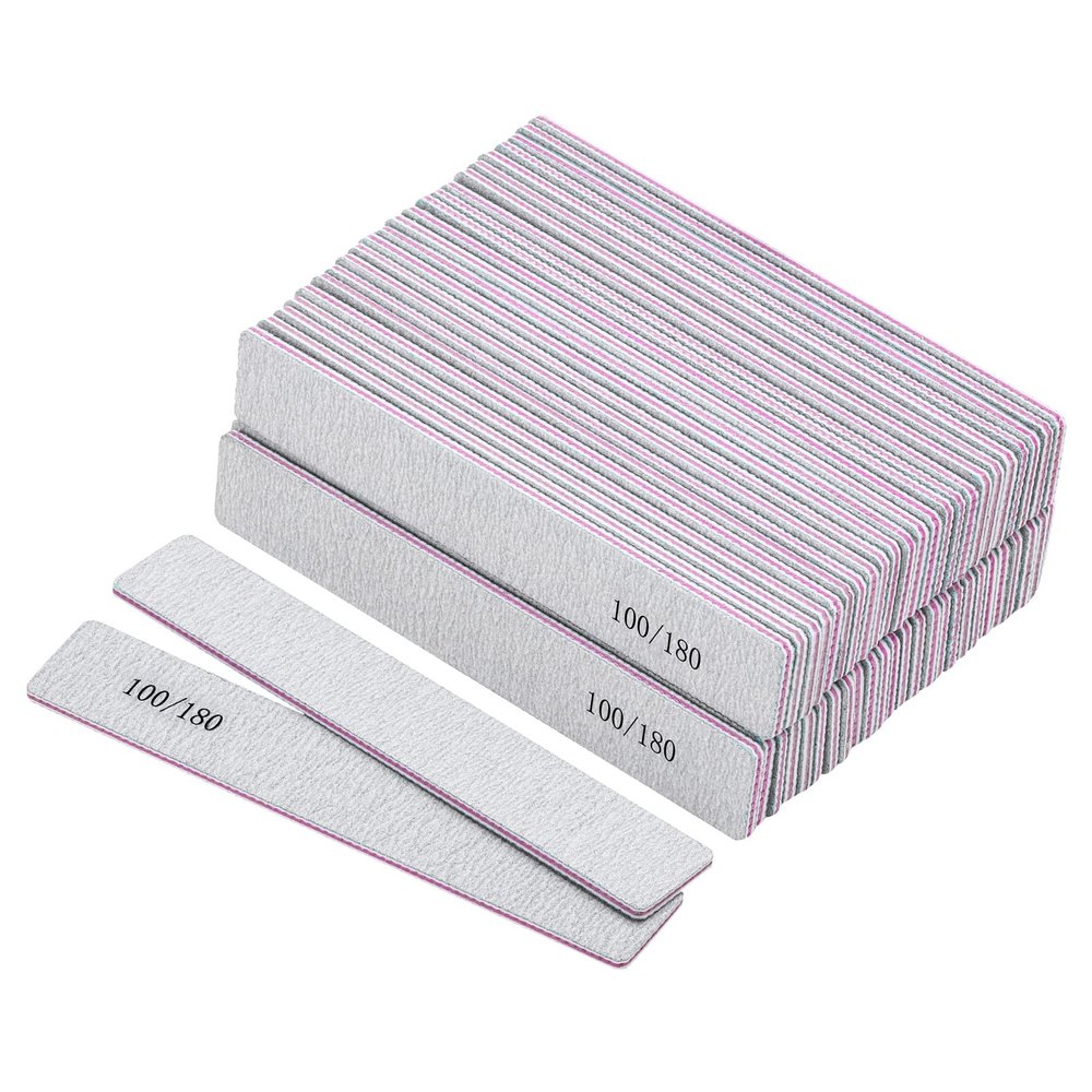 50 Pcs Nail Files for Acrylic Nails 100/180 Grit Double Sides Emery Boards Fingernail Files, Professional Nail Buffering Files