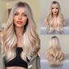 Esmee Long Wavy Ombre Blonde Wigs with Bangs for Women Natural Synthetic Hair Heat Resistant Ombre Wigs with Dark Roots for Daily Party Cosplay Use-24 Inches view 1