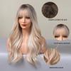Esmee Long Wavy Ombre Blonde Wigs with Bangs for Women Natural Synthetic Hair Heat Resistant Ombre Wigs with Dark Roots for Daily Party Cosplay Use-24 Inches view 3