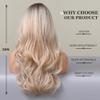 Esmee Long Wavy Ombre Blonde Wigs with Bangs for Women Natural Synthetic Hair Heat Resistant Ombre Wigs with Dark Roots for Daily Party Cosplay Use-24 Inches view 4
