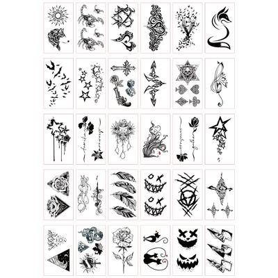 30 Different Patterns Dark Tattoo Stickers Waterproof Lasting Simulation Tattoo Unisex Temporary Stickers (F)