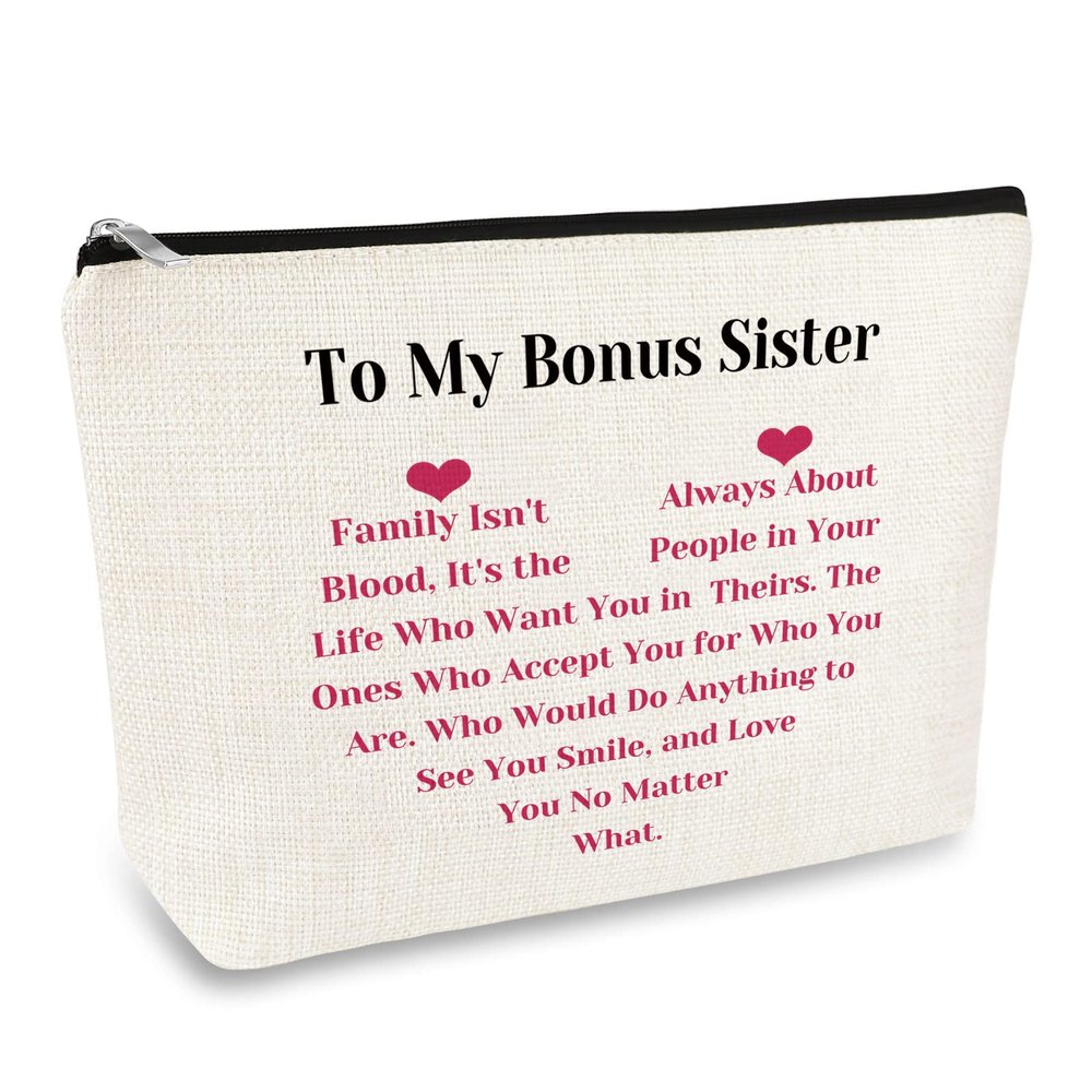 Bonus Sister Gifts Makeup Bag Unbiological Sisters Gift Sister In Law Gift Christmas Mother's Day Birthday Gifts for Step Sisters Friends Cosmetic Bag Travel Make Up Pouch