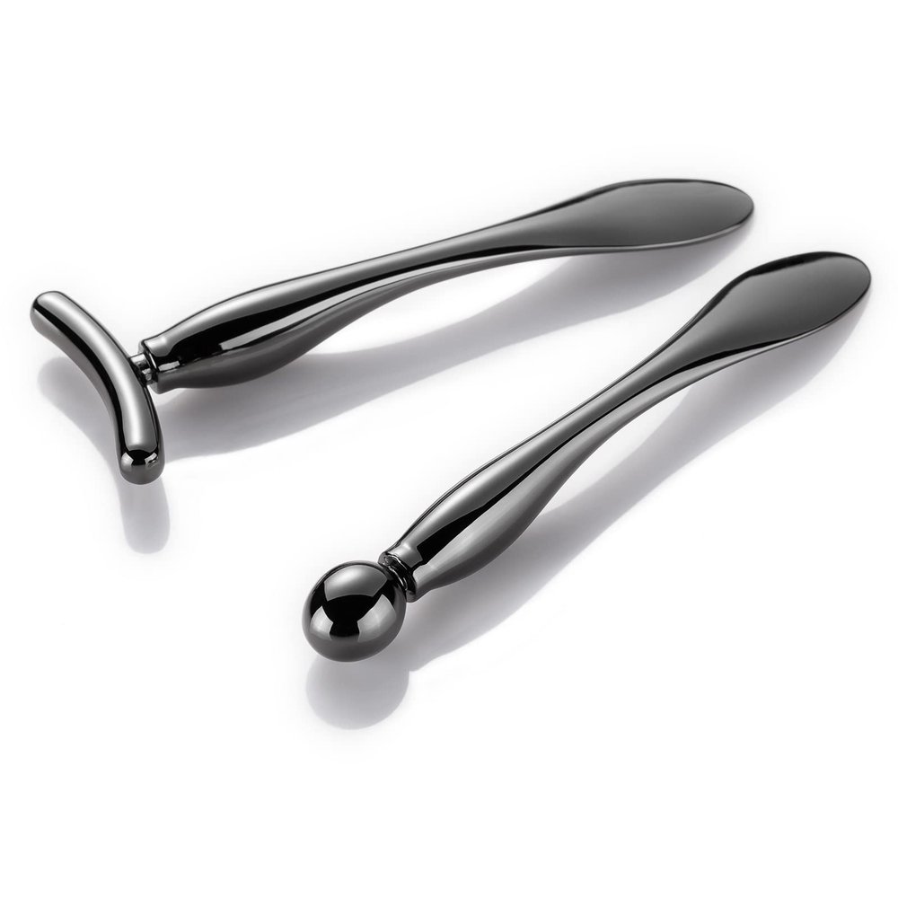 LISAPACK 2PCS Metal Eye Cream Applicator Wand Stick, Massager Tool for Facial Massage, Reduce Puffiness (Champagne)