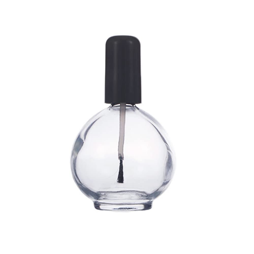 1 Piece Large Capacity 75ml (2.5oz) Empty Nail Polish Bottles with Brush Spherical Clear Glass Nail Polish Bottles Refillable Nail Polish Glass Bottles Containers for DIY Nail Art, Black Lid