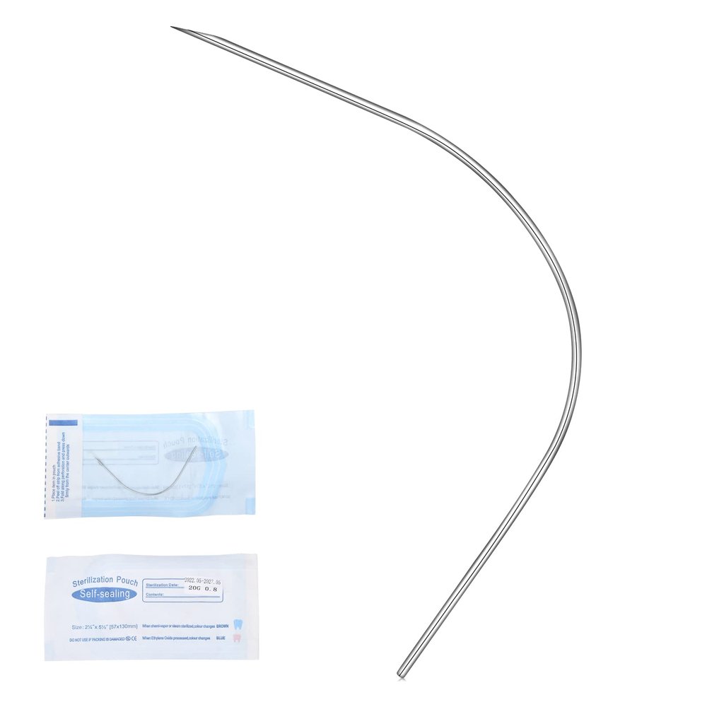 DJCIW 20PCS 20G Curved Piercing Needles,Stainless Steel Disposable Precision Sterilized Curved Piercing Needle for Ear Tragus Helix Nose Belly Eyebrow Labret Piercing
