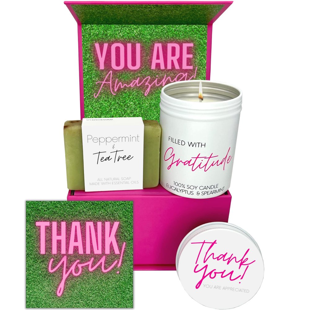 Boxzie Thank You Gifts for Women, Appreciation Gift Box Set, Cute Gratitude Basket Ideas - Thoughtful Candle Presents for Employee, Boss, Coworker, Hostess, Female, Secretary, Teacher, Friend