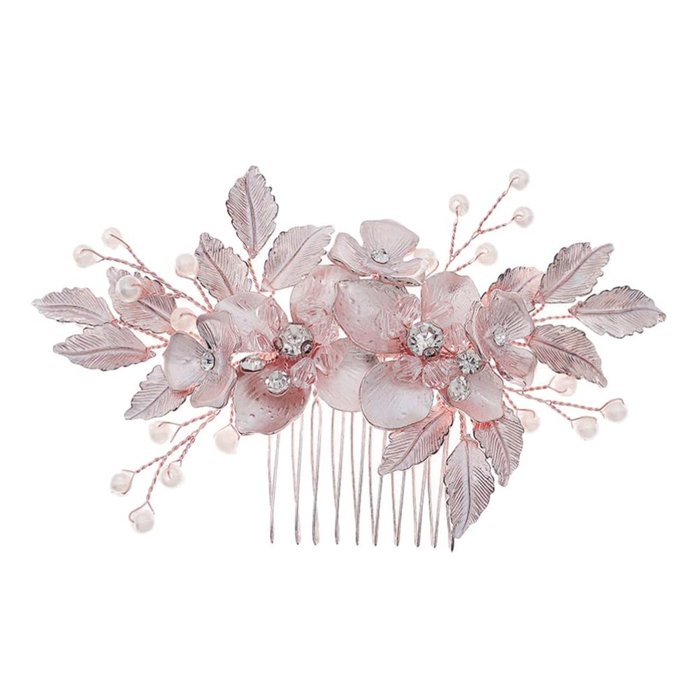 KALLORY Bride Wedding Hair Comb Flower Leaves Design Elegant Bridal Hair Accessories for Weddings Easy to Wear Luxurious Decoration for Brides and Bridesmaids