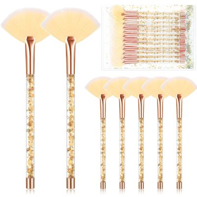 Nuenen 12 Pcs Soft Fan Facial Brushes Mask Acid Applicator Brush for Mud Cream Blush Makeup Peel Glycolic Multi Use Cosmetic Tools with Glitter Quicksand Handle and Pouch(Gold)