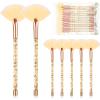 Nuenen 12 Pcs Soft Fan Facial Brushes Mask Acid Applicator Brush for Mud Cream Blush Makeup Peel Glycolic Multi Use Cosmetic Tools with Glitter Quicksand Handle and Pouch(Gold) view 1