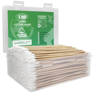 400 PCS Gun Cleaning Swabs - 6" Lint-Free Long Cotton Swabs Bamboo Handle, Precision Firearm Maintenance Kit Electronics Instruments, Professional Supplies with Reusable Storage Case
