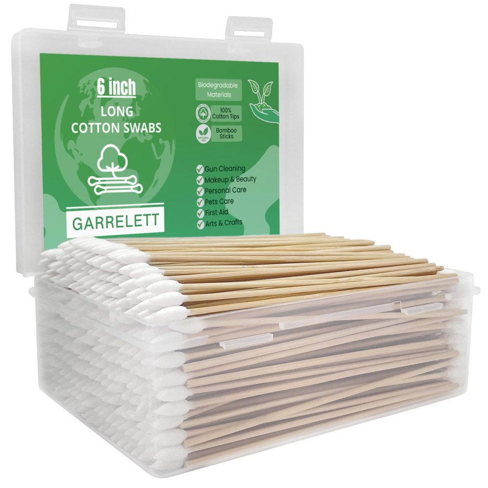 400 PCS Gun Cleaning Swabs - 6" Lint-Free Long Cotton Swabs Bamboo Handle, Precision Firearm Maintenance Kit Electronics Instruments, Professional Supplies with Reusable Storage Case
