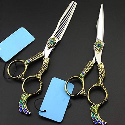 Professional Hair Cutting Shears, Professional Japan 440c 6inch cut hair scissors set cutting barber hair clipper makeup thinning shears hairdressing scissors (Color : Set)