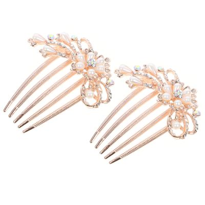 KALLORY 2pcs Rhinestone Hair Combs for Brides Elegant Floral Design Wedding Hair Accessories for Special Occasions Easy to Wear Decorative Comb Clips for Evening Parties