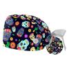 2 Pack Dia De Muertos Sugar Skull Adjustable Working Cap with Button and Sweatband,Ponytail Pouch Tie Back Hats for Women view 1