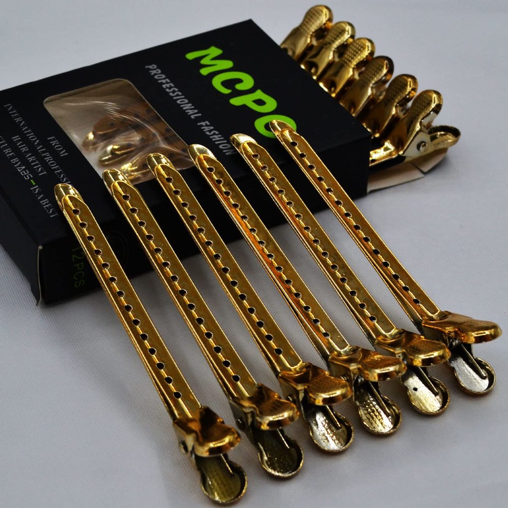 12 Pcs Metal Duckbill Hair Clips for Hair Sectioning Alligator Hair Clips for Styling Dividing Duck Bill Clips with Anti-Slip Holes Salon Barber Styling Tools