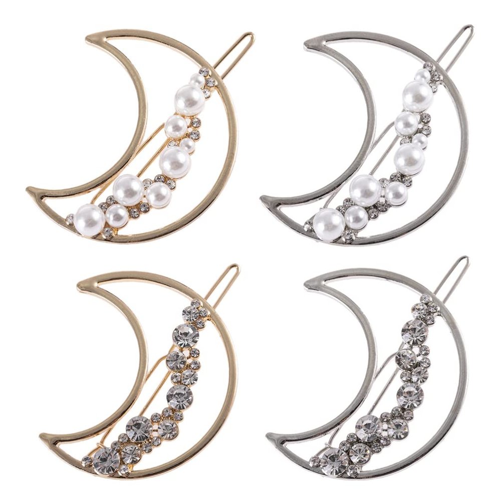 KALLORY 4pcs Hollow Moon Hair Barrettes Rhinestone Accents Elegant Hairpins for Women for Weddings Parties and Daily Wear Fashionable Hair Accessories