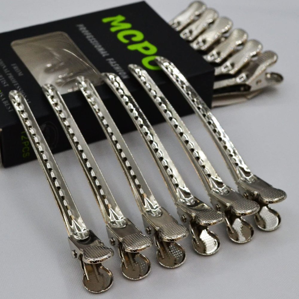 12 Pcs Metal Duckbill Hair Clips for Hair Sectioning Alligator Hair Clips for Styling Dividing Duck Bill Clips with Anti-Slip Holes Salon Barber Styling Tools