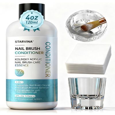 STARVINA Nail Brush Cleaner and Conditioner 4oz - Deep Cleans Gel Polish, Dip Powder, Builder Gel, Poly Gel Slip Residue and Restores Kolinsky Sable, Acrylic Art Brushes
